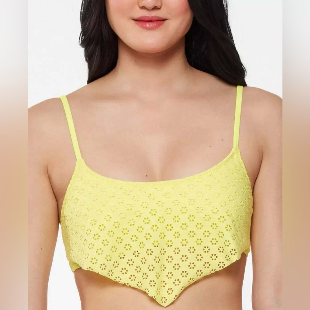 💛 NWT Jessica Simpson Neon Yellow Laser Cut Flutter Bikini Top
